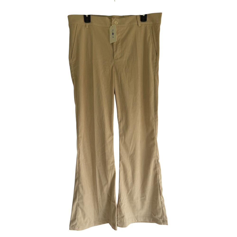 Ouku Mens Tan Ribbed Trousers Size M Beige Casual Pants NEW